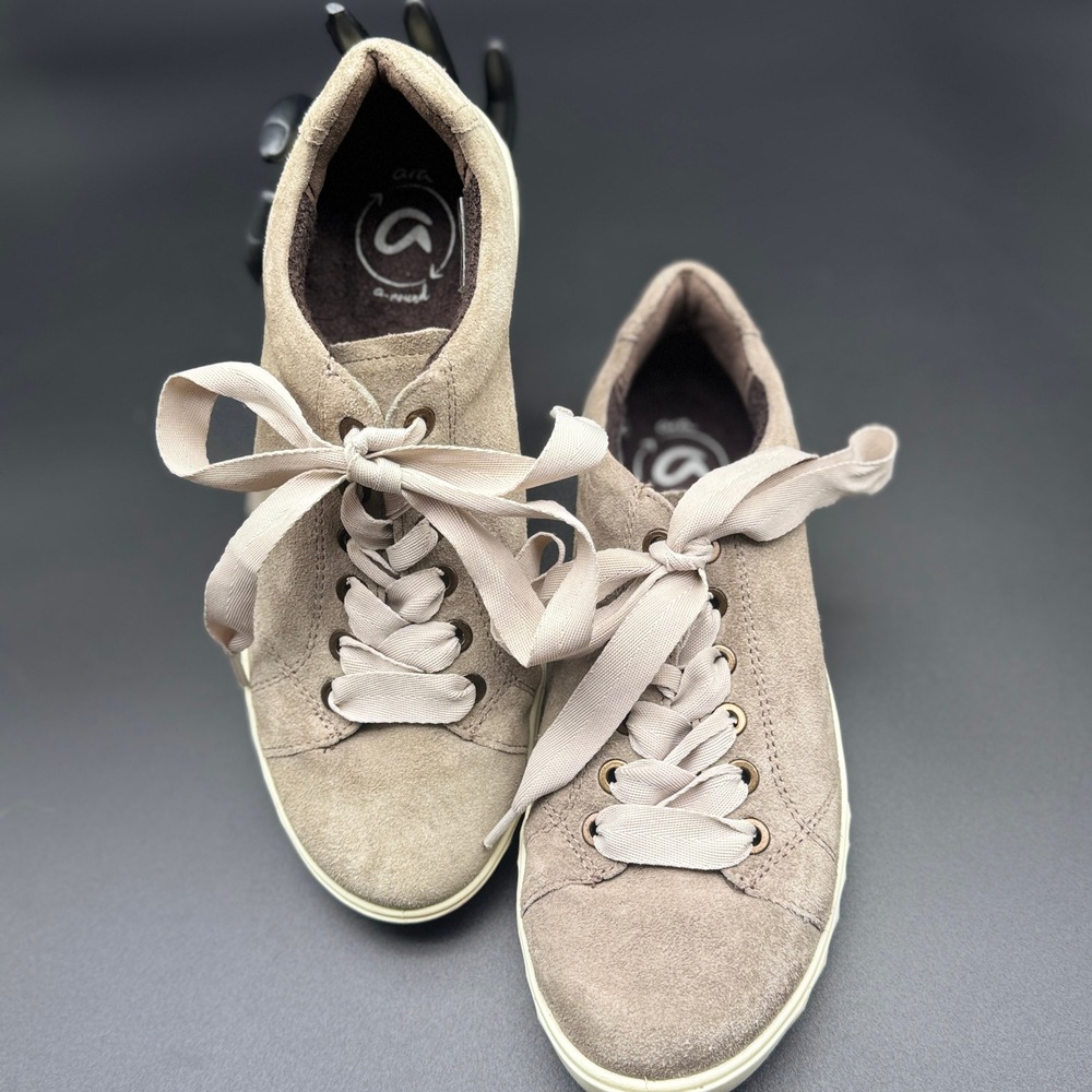 Ara Sneakers Womens Taupe Suede Alexandria Low Top Ribbon Lace Up
